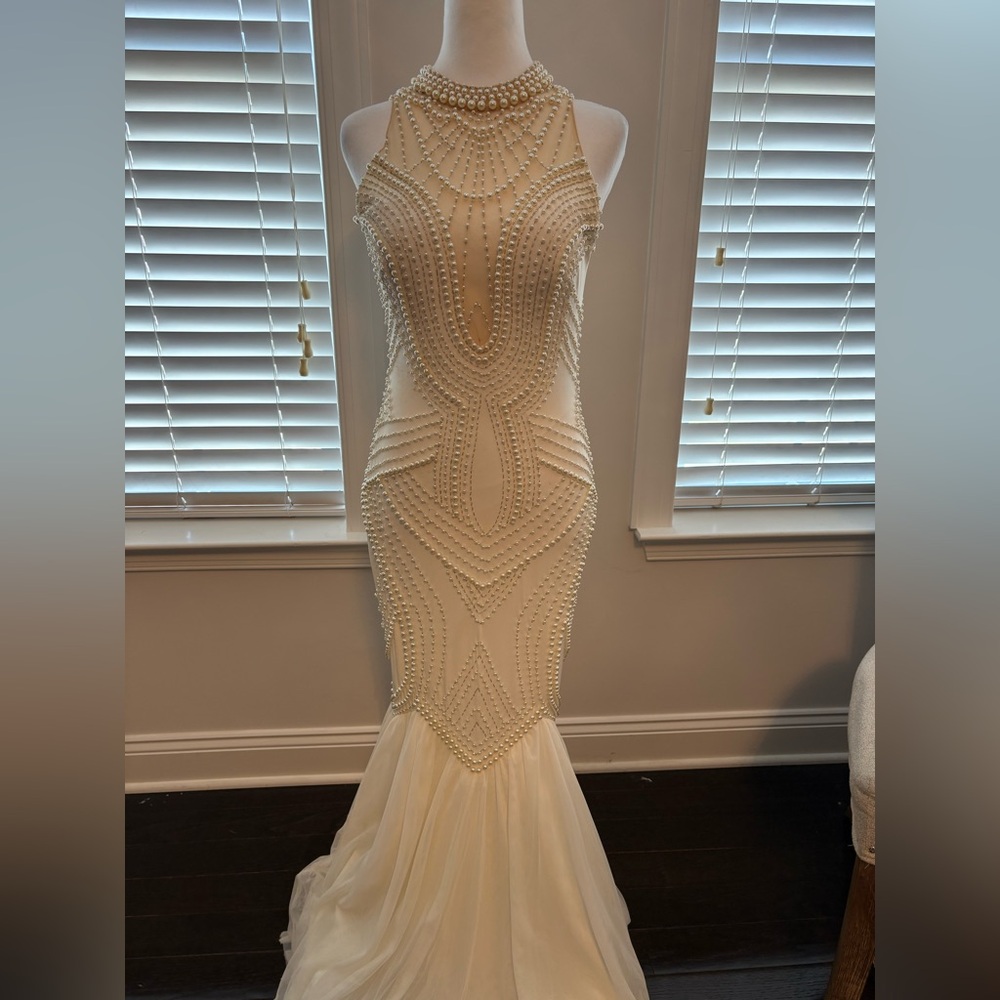 JOVANI 24663 Beaded Halter Ivory Prom Dress